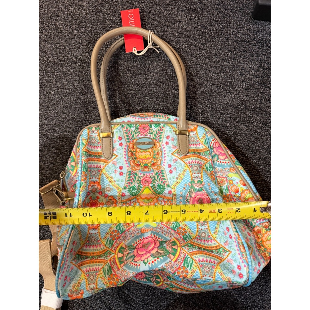 Oilily Multicolor Floral Paisley Shoulder Bag with Tan Handles - Picture 13 of 13
